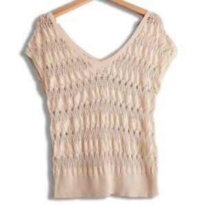 TOMMY Open Stitch Crochet V-Neck Sweater Shell Top Ivory White Sz M